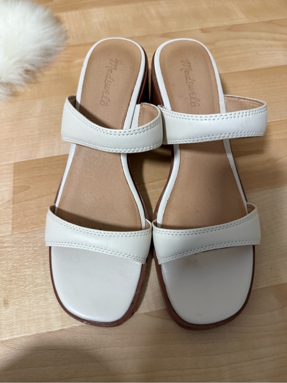 Madewell The Saige Double-Strap Bone White Leather Block Heel Sandals size 10.5